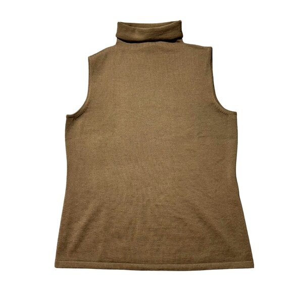 Carlisle Women's Sz Large Sleeveless Brown Turtleneck Top 100% Merino Wool - Picture 1 of 8